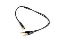 Gembird audio adaptér 3.5 mm 4-pin (F) na 2 x 3.5 mm stereo jack (M), kovové, kábel 0.2m