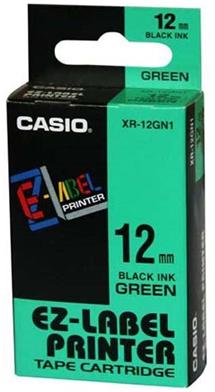 páska CASIO XR-12GN1 Black On Green Tape EZ Label Printer (12mm)